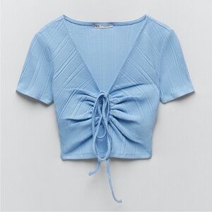 ZARA Ribbed Cut-out Tee in Blue